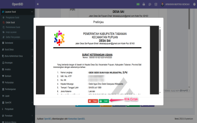 Langkah-langkah mencetak surat di OPENSID